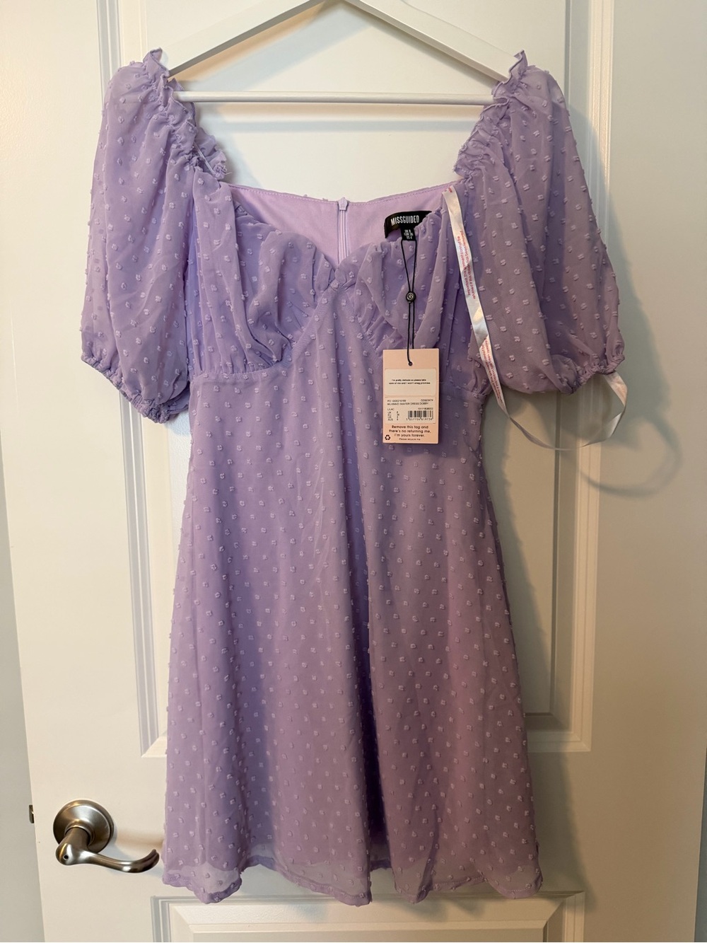 Missguided Lavender Puff Sleeve Swiss Dot Dress